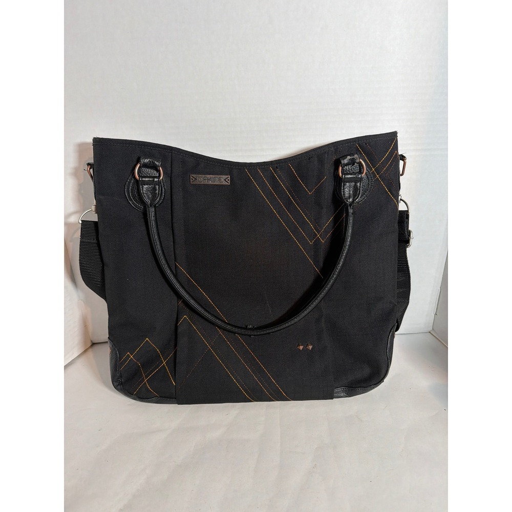 Dakine Women Black Canvas Tote Bag Crossbody Orange Geometric Stitching Trim